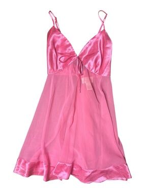 Sheer Pink Satin & Chiffon Slip with Tie Front